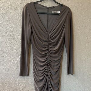 Eliza J Brown Ruched V-Neck Long Sleeve Dress